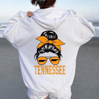 Tennessee State Tennessee Orange Game Day Messy Bun Tn Women Oversized Hoodie Back Print - Monsterry