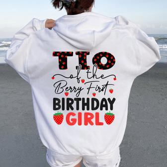 Tio Of The Berry First Birthday Girl Sweet Strawberry Bday Women Oversized Hoodie Back Print | Mazezy
