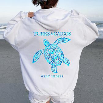 Turks And Caicos Islands Sea Turtle Boys Girls Souvenir Women Oversized Hoodie Back Print - Seseable