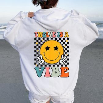 Twelve Is A Vibe 12Th Birthday Groovy Boys Girls 12 Year Old Women Oversized Hoodie Back Print | Mazezy