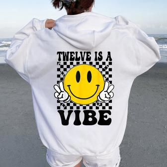 Twelve Is A Vibe 12Th Birthday Groovy Boys Girls 12 Year Old Women Oversized Hoodie Back Print - Monsterry AU