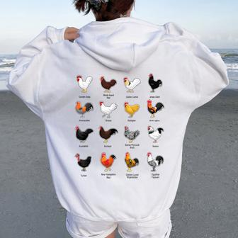 Types Of Chickens Farmer Costume Domestic Chicken Breeds Women Oversized Hoodie Back Print - Thegiftio UK