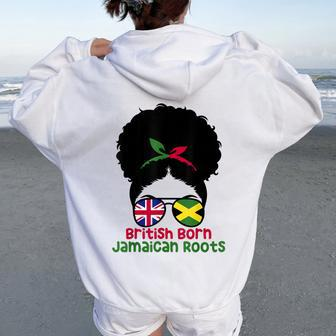 Uk British Grown Jamaican Roots Messy Bun Women Oversized Hoodie Back Print - Thegiftio UK