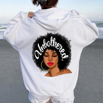 Unbothered African American Black Girl Afro Queen Women Oversized Hoodie Back Print | Mazezy