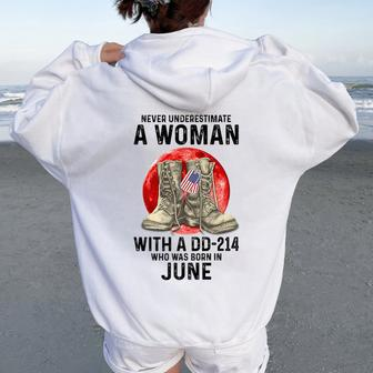 Never Underestimate A Woman With A Dd-214 June Women Oversized Hoodie Back Print - Monsterry DE