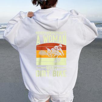 Never Underestimate A Woman On A Dirt Bike Motocross Women Oversized Hoodie Back Print - Thegiftio UK