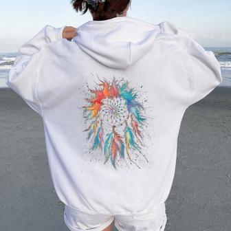 Vintage Boho Dream Catcher Watercolor Women Oversized Hoodie Back Print - Monsterry DE