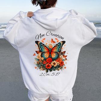 Vintage Butterfly Christian Bible Verse New Creation Women Oversized Hoodie Back Print - Monsterry
