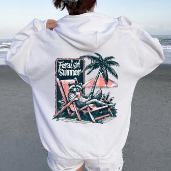 Vintage Feral Girl Summer Opossum Raccoon Girls Women Women Oversized Hoodie Back Print - Thegiftio UK