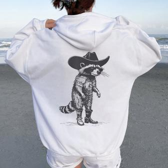 Vintage Raccoon Cowboy Cowgirl Trash Panda Western Country Women Oversized Hoodie Back Print - Monsterry DE