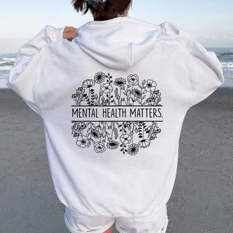 Vintage Retro Wildflower Mental Health Awareness Matters Women Oversized Hoodie Back Print | Mazezy