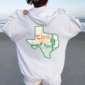 Vintage Texas Home State Map Pride Cactus Texan Retro Rodeo Women Oversized Hoodie Back Print - Monsterry UK