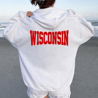 Vintage Wisconsin Wisconsin Red Retro Women Oversized Hoodie Back Print - Seseable