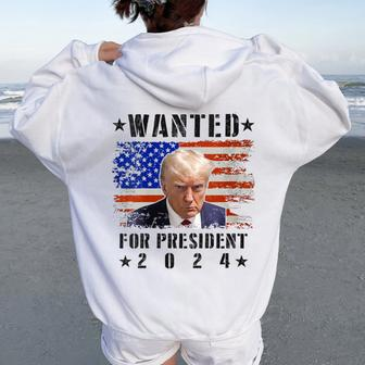 Wanted Donald Trump For President 2024 Trump Shot Flag Women Oversized Hoodie Back Print - Monsterry DE