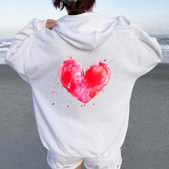 Watercolor Love Heart Graphic Valentine's Day Girls Women Oversized Hoodie Back Print - Monsterry AU