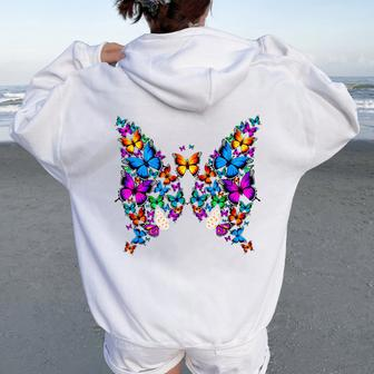 Woman Girls Butterfly Flower Colorful Women Oversized Hoodie Back Print - Thegiftio UK