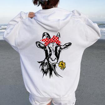 Women's Girls Goats Bandana Farm Animal Lover Goat Women Oversized Hoodie Back Print - Seseable