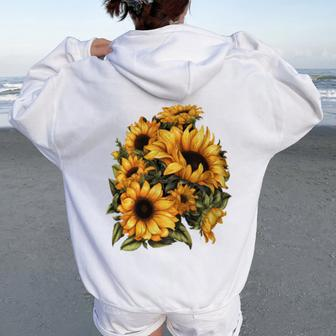 Yellow Sunflower Cute Summer Sun Flowers Floral Positivity Women Oversized Hoodie Back Print - Monsterry CA