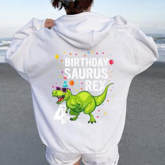 Youth 4 Year Old Birthday Boy Girl Dinosaur T Rex Family Matching Women Oversized Hoodie Back Print - Thegiftio UK