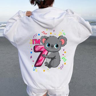 Youth 7Th Birthday For Girls Koala Bear 7 Years Old Women Oversized Hoodie Back Print - Thegiftio UK