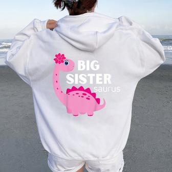 Youth Big Sister Saurus Cute Dinosaur Pregnancy Announcement Women Oversized Hoodie Back Print - Thegiftio UK