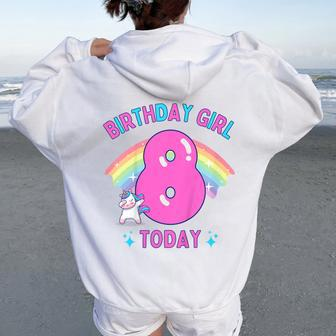 Youth Birthday Girl 8 Today 8Th Birthday Unicorn Rainbow Women Oversized Hoodie Back Print - Thegiftio UK