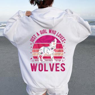 Youth Just A Girl Who Loves Wolves Vintage Retro Women Oversized Hoodie Back Print - Monsterry UK