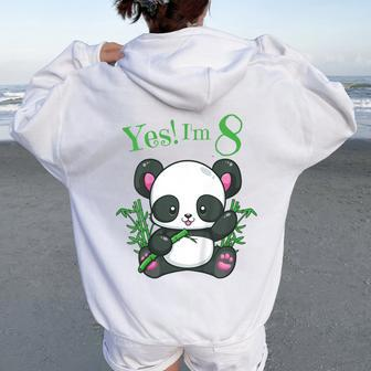 Youth Panda 8Th Birthday T Girls Birthday Outfit Age 8 Women Oversized Hoodie Back Print - Seseable