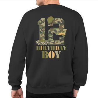 1Th Birthday Military Themed Camo Boys 12 Years Old Soldier Sweatshirt Back Print - Monsterry