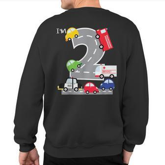 2Nd Birthday 2 Year Old Transportation Cars Fire Truck Sweatshirt Back Print - Monsterry AU