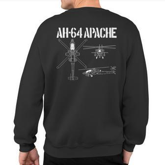 Ah64 Apache Schematic Military Attack Helicopter Apache Sweatshirt Back Print - Monsterry DE