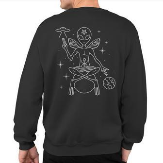 Alien Outer Space Man Satanic Baphomet With Pentagram & Ufo Sweatshirt Back Print - Monsterry