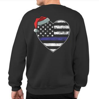 American Flag Blue Line Police Christmas Pajama Cop Officer Sweatshirt Back Print - Monsterry