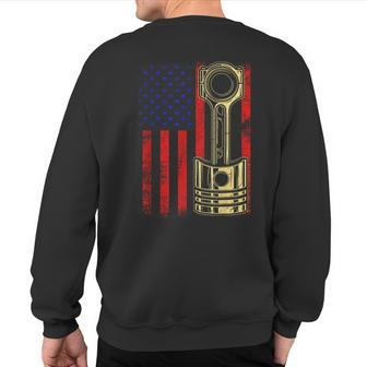 American Flag Piston Muscle Car Patriotic Vintage Sweatshirt Back Print - Monsterry AU