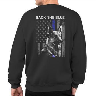 Back The Blue Thin Blue Line Flag K-9 German Shepherd Police Sweatshirt Back Print - Monsterry DE