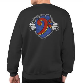 Bass Clef Superhero Inside For Bassist & Player Torn Vintage Sweatshirt Back Print - Monsterry AU