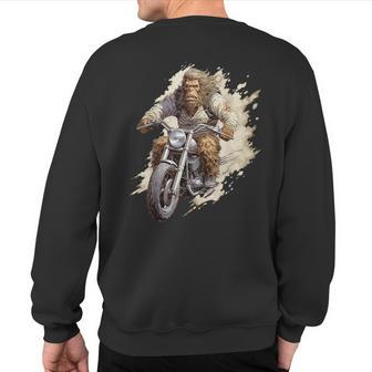 Bigfoot Biker Sasquatch Bigfoot Riding A Motorcycle Sweatshirt Back Print - Monsterry