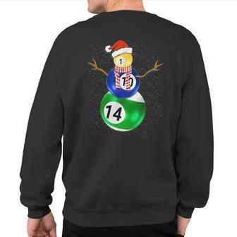 Billiards Christmas Snowman With Pool Table Balls Sweatshirt Back Print | Mazezy