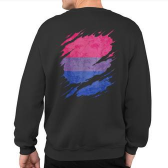 Bisexual Pride Flag Ripped Reveal Sweatshirt Back Print - Monsterry
