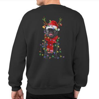 Black Pug Dog Tree Christmas Lights Xmas Pajama Sweatshirt Back Print - Monsterry