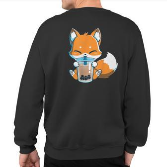 Boba Fox Drinking Cute Kawaii Japanese Foxy Anime Sweatshirt Back Print - Monsterry UK
