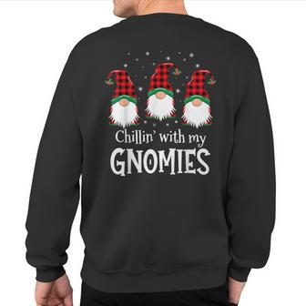 Chillin' With My Gnomies Buffalo Red Plaid Christmas Gnome Sweatshirt Back Print - Monsterry