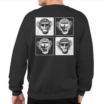 Chimpanzee Sunglasses Square Monkey Sweatshirt Back Print - Monsterry