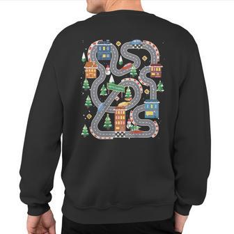 Christmas Playmat Car Race Track On Back Daddy Car Sweatshirt Back Print - Thegiftio UK