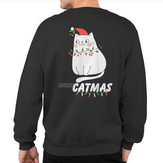 Cute Cat Merry Catmas Christmas Cat Lovers Santa Pajama Sweatshirt Back Print - Seseable