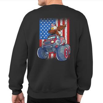 Dabbing Eagle Monster Truck 4Th Of July Boys American Flag Sweatshirt Back Print - Monsterry CA