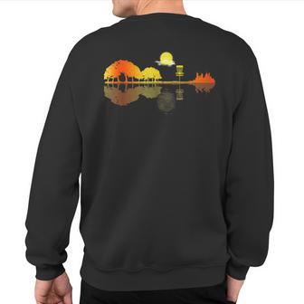 Disc Golf Sunset Guitar Guitarist Player Golfing Golfer Sweatshirt Back Print - Monsterry