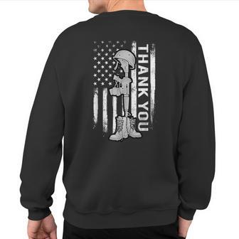 Distressed Memorial Day Flag Military Boots Dog Tags Sweatshirt Back Print - Monsterry AU