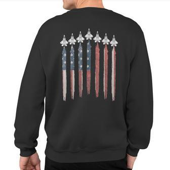 F22 Raptor Fighter Jet Usa Flag Airplane F-22 4Th Of July Sweatshirt Back Print - Monsterry