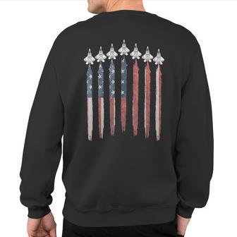 F22 Raptor Fighter Jet Usa Flag Airplane F-22 4Th Of July Sweatshirt Back Print - Monsterry DE